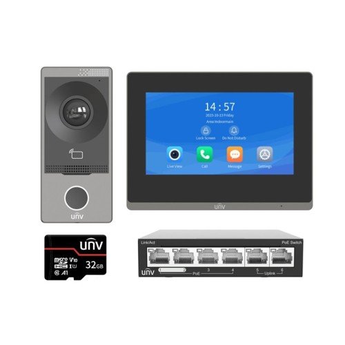 Uniview IP Video Intercom Kit with Door Station, 7 Inch Touch Screen, PoE Switch